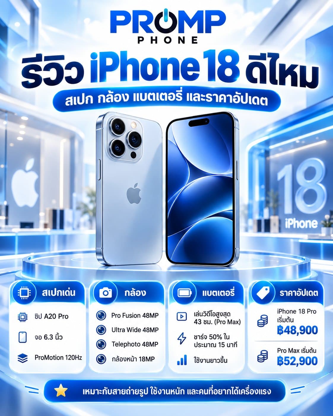 รีวิว iPhone 18 ดีไหม สเปค กล้อง แบตเตอรี่ และราคาอัปเดต